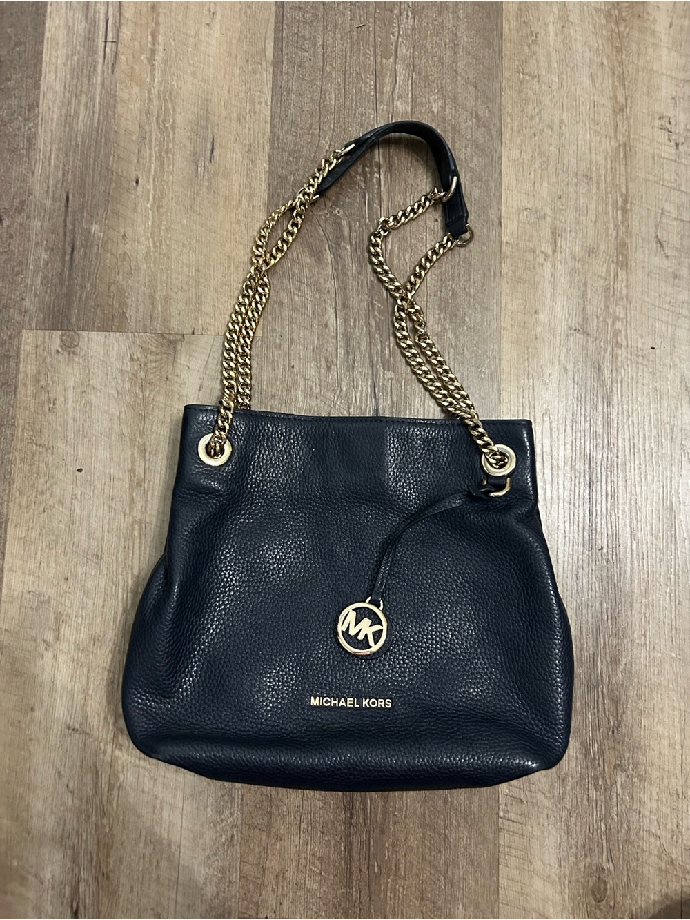 Michael Kors Navy Pebbled Leather Chain Shoulder Bag